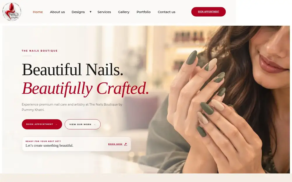 The Nail Boutique website homepage screenshot